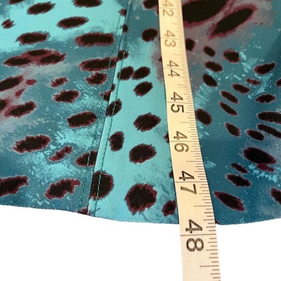 Natori Cheetah Crepe Top Stitch Dress Teal Aqua Blue 3/4 Sleeve Back Zip Size 8 - Picture 13 of 13